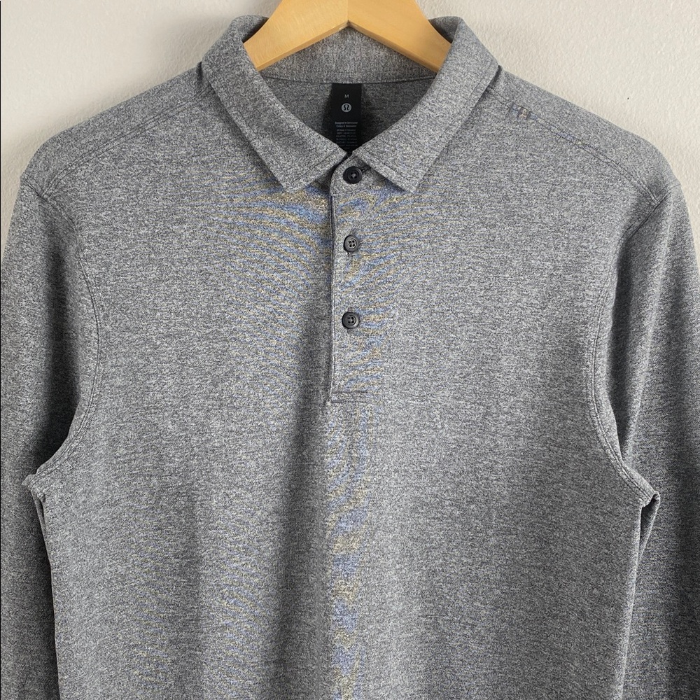 Lululemon Evolution Pique Long Sleeve Polo Shirt | Heathered Black - Picture 3 of 14